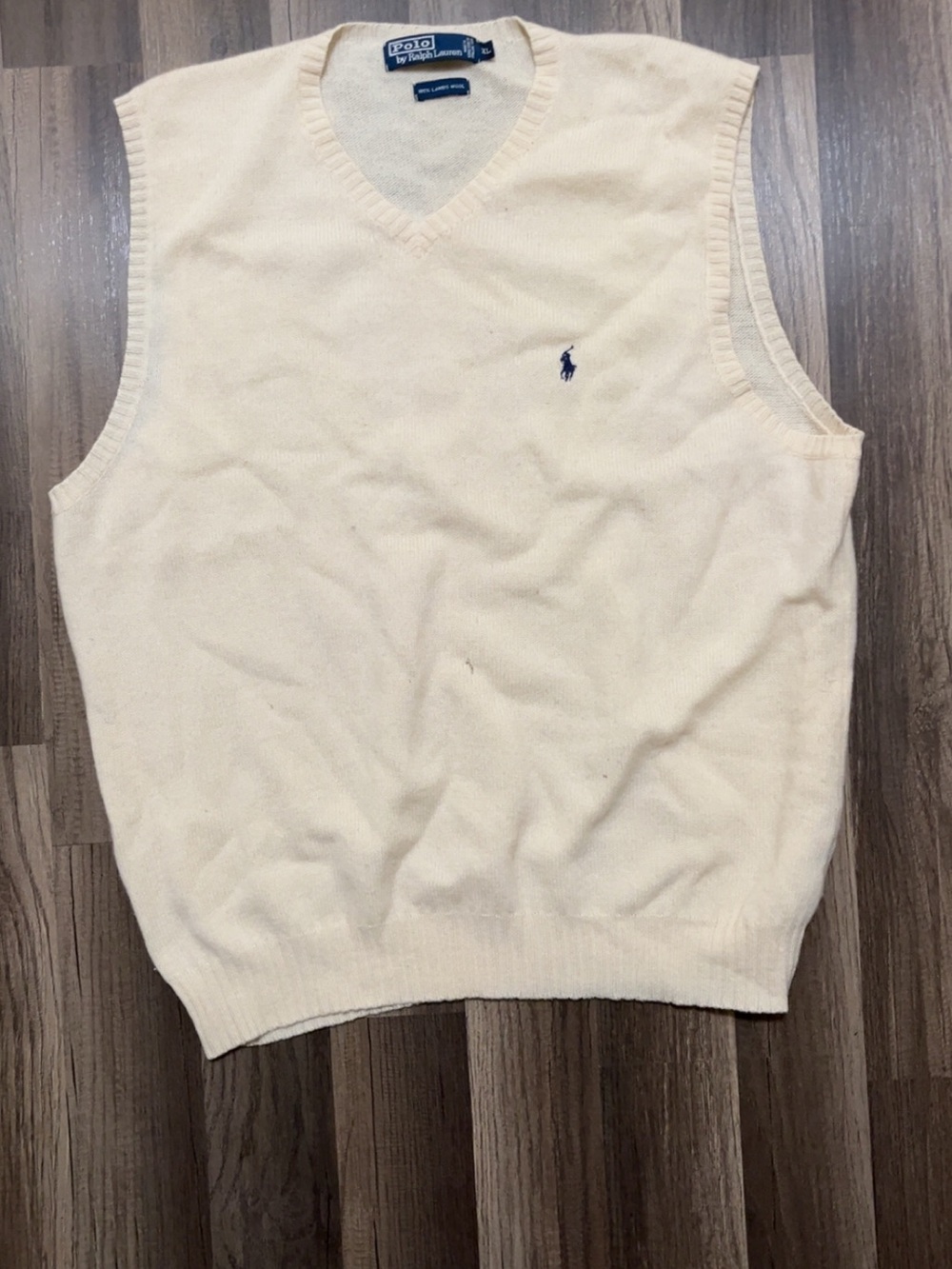 POLO RALPH LAUREN 100% Lambs Wool Vest V Neck Mens XL Cream Sweater